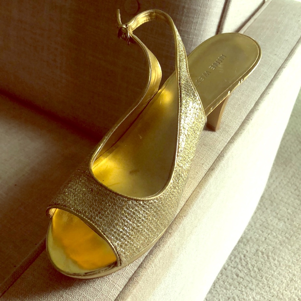 3” gold slingback heels
